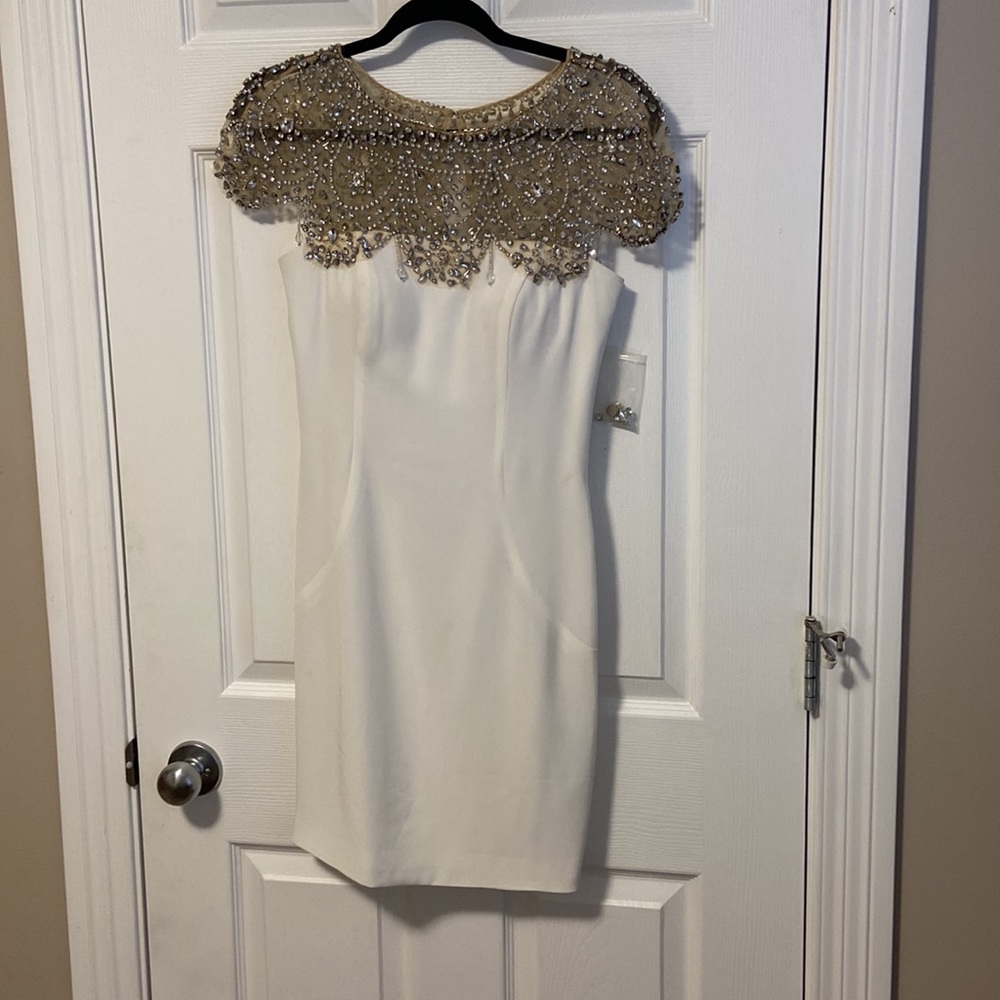 Beautiful beaded Jovani white cocktail dress.